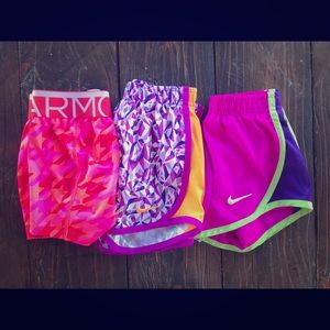 3 pairs Girls Athletic Shorts Nike Under Armour